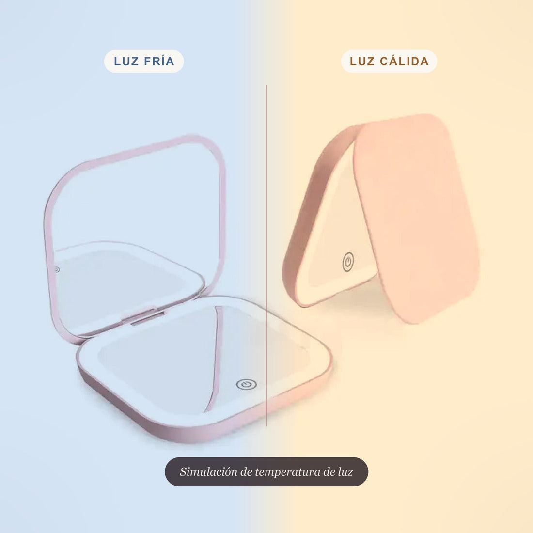 Comparación de maquillaje con luz cálida y luz fría